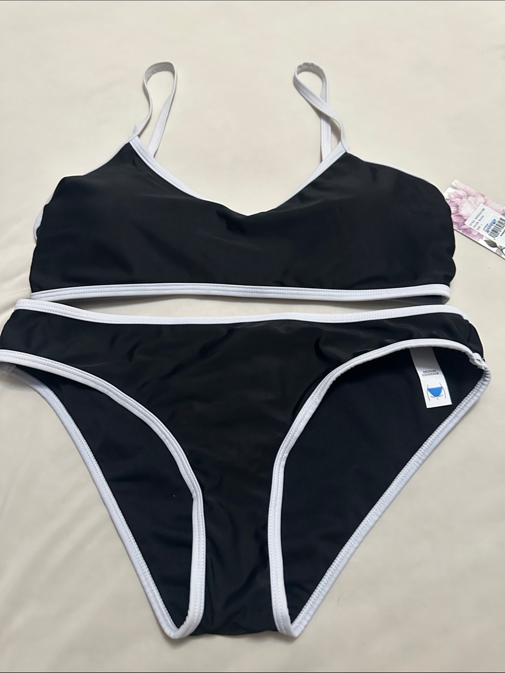 Kensie Black and White Contrast Bikini Set